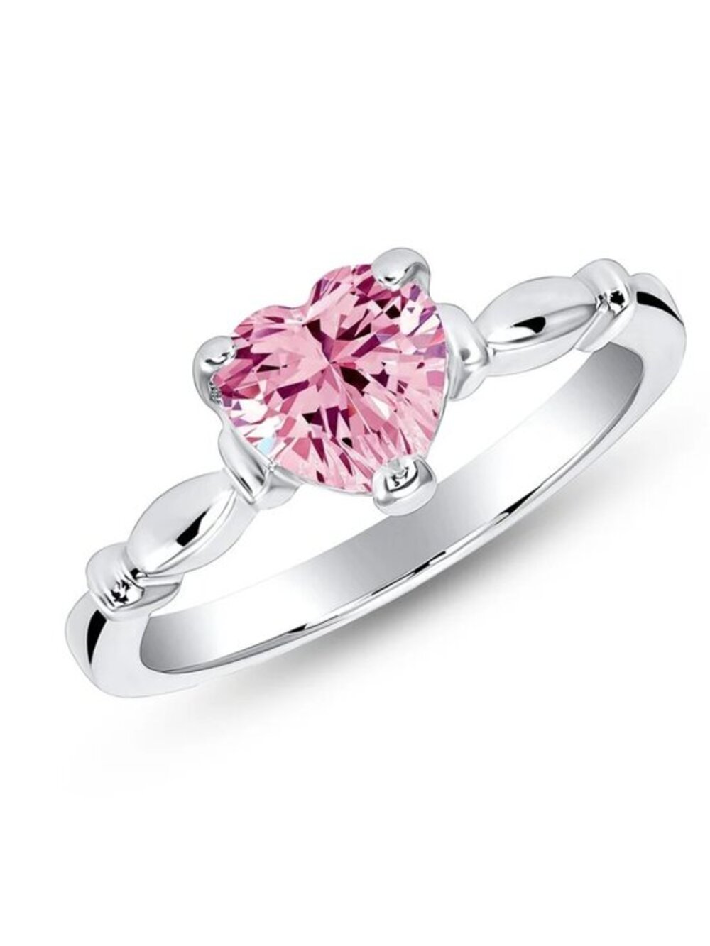 New Silver 925 Rhodium Plated Pink Cubic Zirconia Fancy Heart Engagement Ring